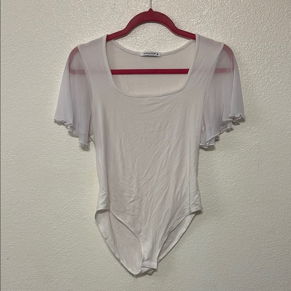 White Flutter Sleeve Fitted Bodysuit